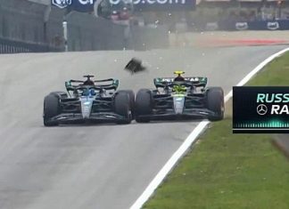 Столкновение Хэмилтона и Рассела в квалификации Гран При Испании. Видео